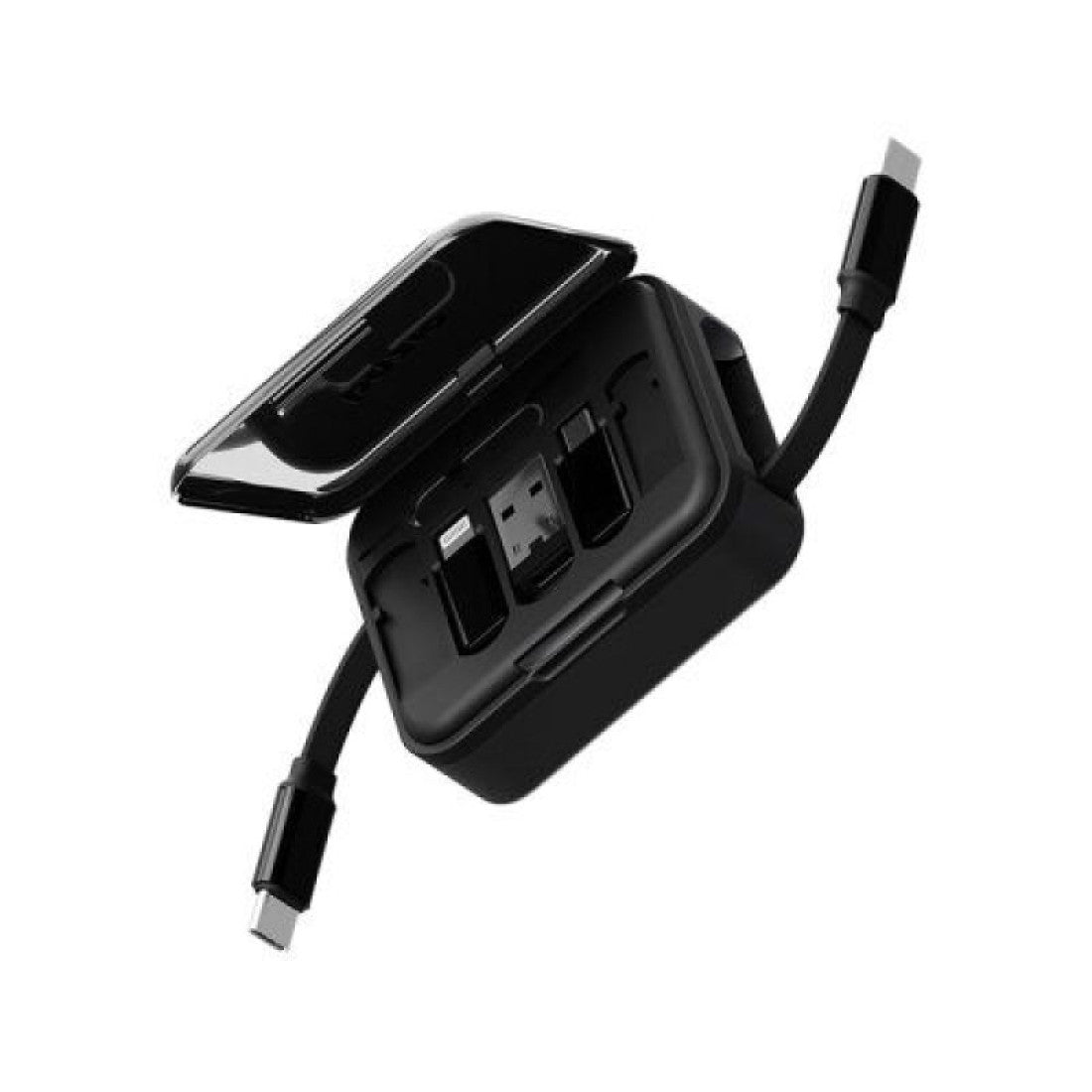 Bazic Gocharge Loop 5 In 1 Cable Kit With Micro/Usb-A/Lightning Adapter With 1M Retractable Travel Kit - Black Bazic Gocharge Loop 5 In 1 Cable Kit With Micro/Usb-A/Lightning Adapter With 1M Retractable Travel Kit - Black